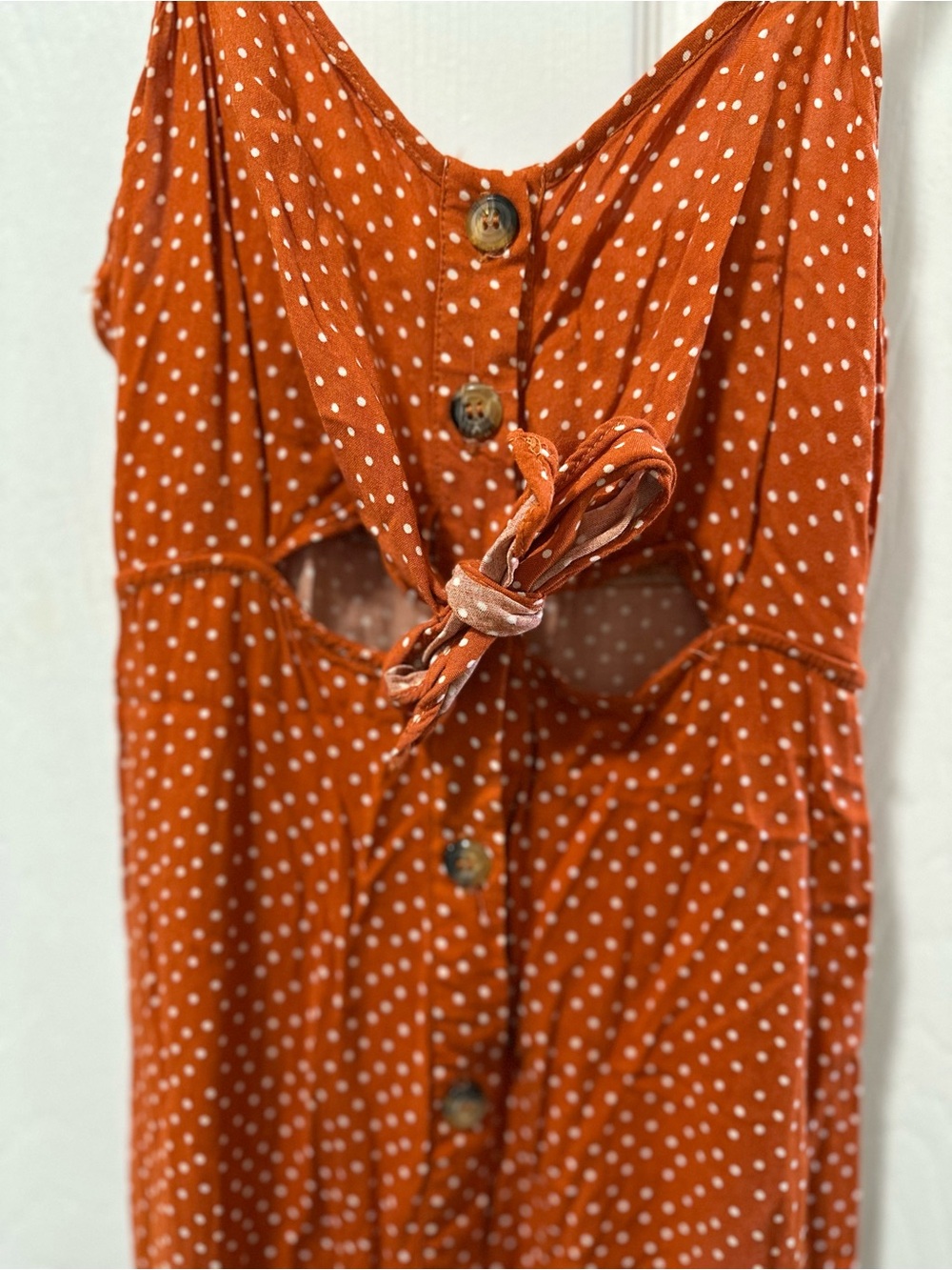 Rust Polka Dot Tie-Front Sundress - Picture 5 of 6